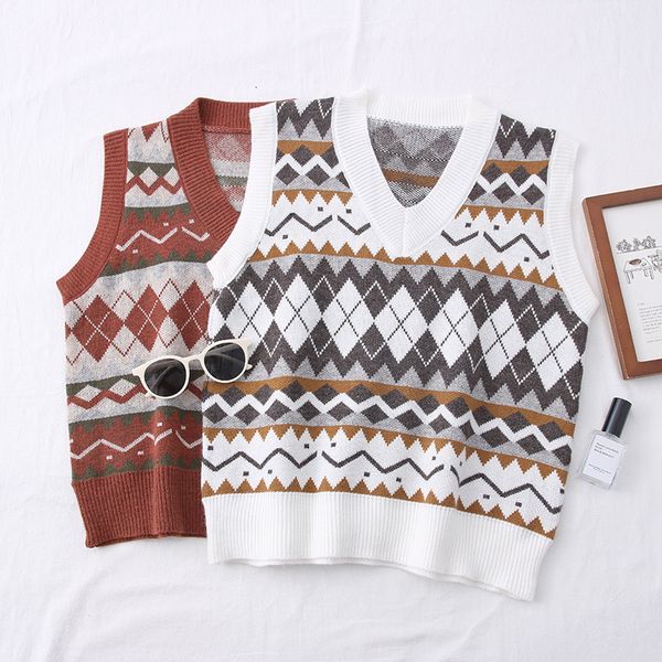 2021 spring autumn diamond plaid sweater women v neck sleeveless vest knitted female korean vintage sweaters vest mmcu, White;black
2021 spring autumn diamond plaid sweater women v neck sleeveless vest knitted female korean vintage sweaters vest mmcu, White;black
