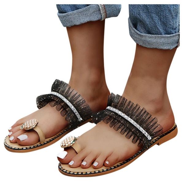 slippers women girls pearl flat bohemian style casual sandals beach shoes lace fashion summer women's loafers 2021 jaycosin, Black
slippers women girls pearl flat bohemian style casual sandals beach shoes lace fashion summer women's loafers 2021 jaycosin, Black