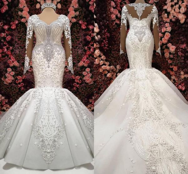bridal gown luxury mermaid long sleeve arabic dubai wedding dresses beaded lace crystal african custom made robe de mariee 2022, White
bridal gown luxury mermaid long sleeve arabic dubai wedding dresses beaded lace crystal african custom made robe de mariee 2022, White