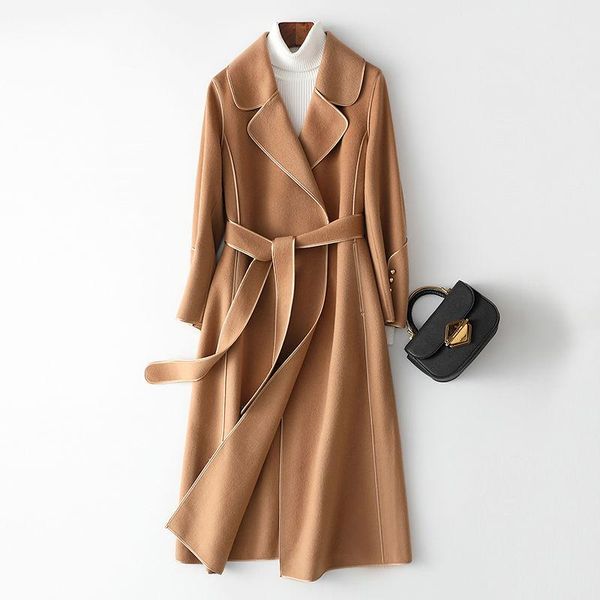women's wool & blends 2021 double faced coat spring cashmere 100% belt classic autumn winter show thin brown, Black
women's wool & blends 2021 double faced coat spring cashmere 100% belt classic autumn winter show thin brown, Black