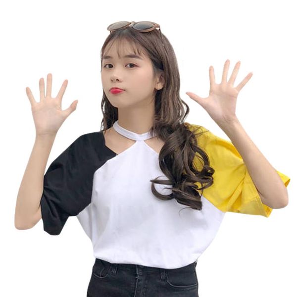 women's t-shirt summer for women fashion patchwork tshirt casual loose contrast color asymmetrical collar tee female2021, White
women's t-shirt summer for women fashion patchwork tshirt casual loose contrast color asymmetrical collar tee female2021, White