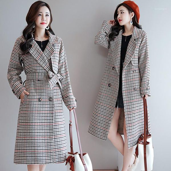 women's wool & blends office lady plaid long blend ladies coat sashes pockets jacket turn-down collar korean womens fashion, Black
women's wool & blends office lady plaid long blend ladies coat sashes pockets jacket turn-down collar korean womens fashion, Black