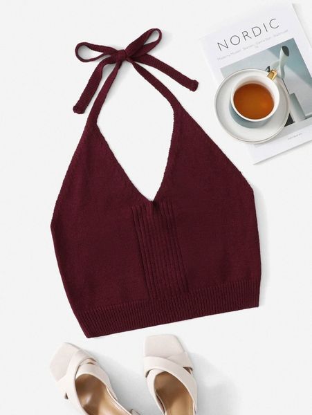 plus tied backless halter knit q5yu#, Black