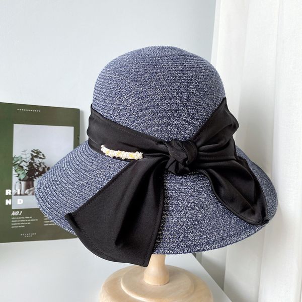 big hat light luxury silk bow fisherman's female summer sun proof straw pearl chain basin seaside beach, Blue;gray
big hat light luxury silk bow fisherman's female summer sun proof straw pearl chain basin seaside beach, Blue;gray
