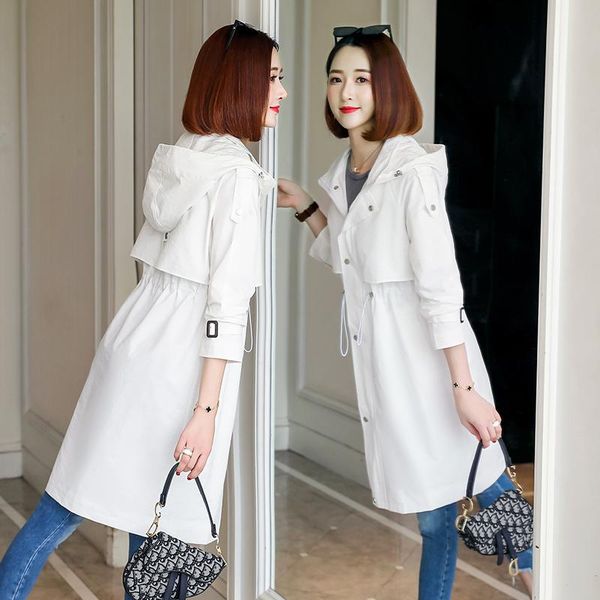 women's trench coats hooded coat 2021 spring autumn slim adjustable waist zipper long outwear loose solid casual female windbreaker, Tan;black
women's trench coats hooded coat 2021 spring autumn slim adjustable waist zipper long outwear loose solid casual female windbreaker, Tan;black