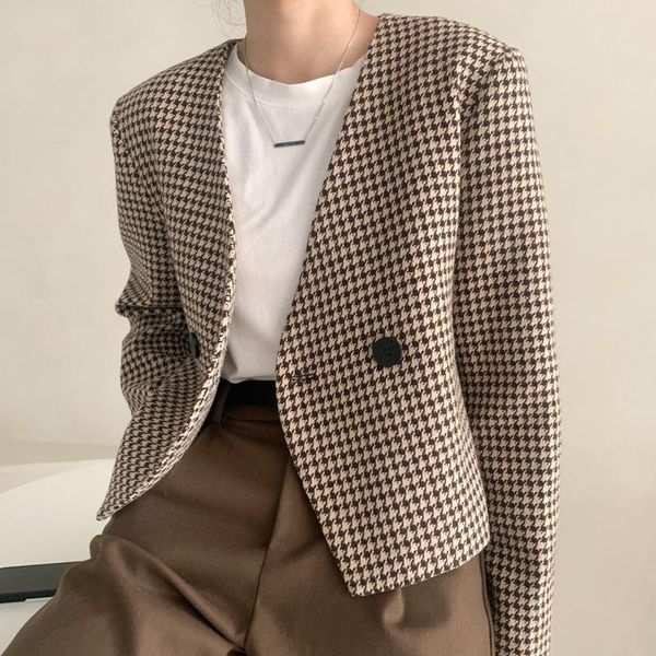 women's suits & blazers 2021 autumn women houndstooth blazer jacket double breasted long sleeve loose short suit coat lady casual, White;black
women's suits & blazers 2021 autumn women houndstooth blazer jacket double breasted long sleeve loose short suit coat lady casual, White;black