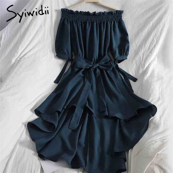 fashion high waist irregular dresses women lace up puff sleeve ruffles slash neck a-line solid clothes summer 210607, Black;gray
fashion high waist irregular dresses women lace up puff sleeve ruffles slash neck a-line solid clothes summer 210607, Black;gray