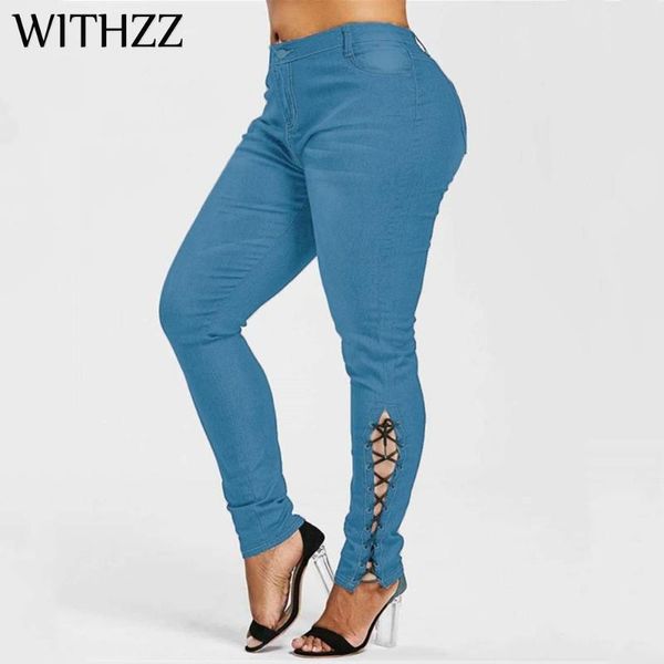 women's jeans withzz slim size plus denim trousers calf with lace-up pencil pants female, Blue
women's jeans withzz slim size plus denim trousers calf with lace-up pencil pants female, Blue