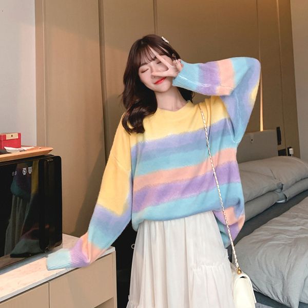 2021 new korean style women long sleeve knitted ladies pullover o-neck sweater colorful stripe jumper for female opcc, White;black
2021 new korean style women long sleeve knitted ladies pullover o-neck sweater colorful stripe jumper for female opcc, White;black