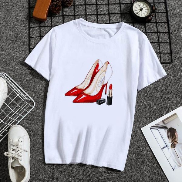 women's t-shirt summer funny girls' high heels printed chic harajuku o-neck casual retro fashion tees short sleeve, White
women's t-shirt summer funny girls' high heels printed chic harajuku o-neck casual retro fashion tees short sleeve, White