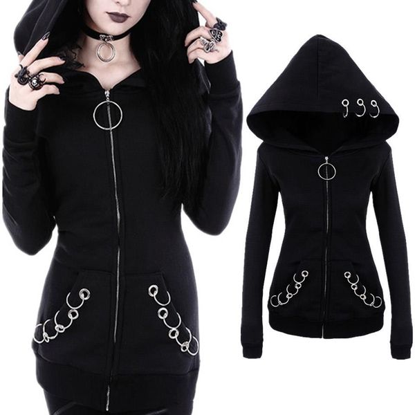 dark gothic hooded zip up punk sweatshirt poleron mujer 2021 ring zipper rivet embellished hoodie plus size hoodies women 5xl, Black
dark gothic hooded zip up punk sweatshirt poleron mujer 2021 ring zipper rivet embellished hoodie plus size hoodies women 5xl, Black