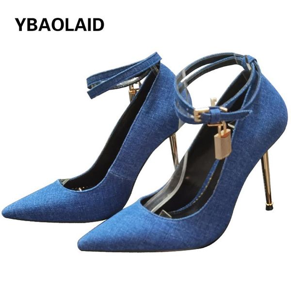 dress shoes pointed toe denim metal lock decorative stiletto 10cm super high heels 2021 genuine leather buckle party pumps, Black
dress shoes pointed toe denim metal lock decorative stiletto 10cm super high heels 2021 genuine leather buckle party pumps, Black