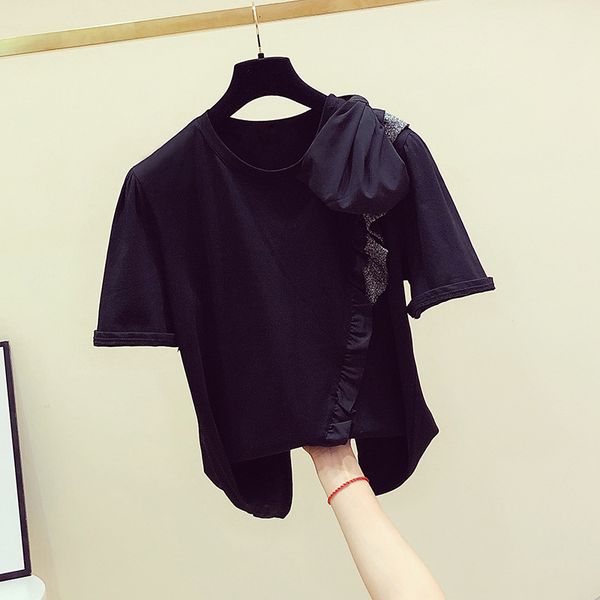 summer new korean temperament ruffles bow tie-manga short round goal t-shirt women's casual shirt black nancyim tee f4tu, White
summer new korean temperament ruffles bow tie-manga short round goal t-shirt women's casual shirt black nancyim tee f4tu, White