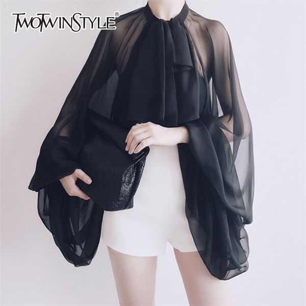 twotwinstyle bowknot chiffon blouse shirt women lantern sleeve tulle transparent large size spring summer casual 210225, White
twotwinstyle bowknot chiffon blouse shirt women lantern sleeve tulle transparent large size spring summer casual 210225, White