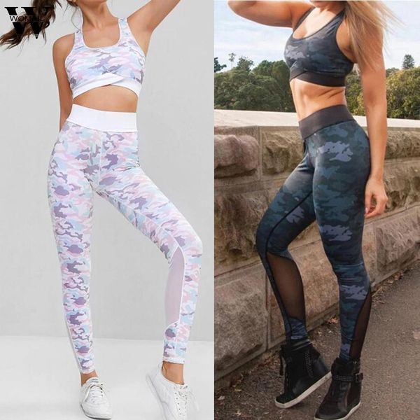 tracksuit women sleeveless fashion camouflage high waist crop pant set fitness suit mesh female gym sportswear outfit, Gray 
tracksuit women sleeveless fashion camouflage high waist crop pant set fitness suit mesh female gym sportswear outfit, Gray