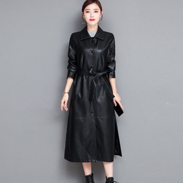new 2021 winter women faux lapel belt pu leather coat long female single blunt outwear fino t89 nx09, Black
new 2021 winter women faux lapel belt pu leather coat long female single blunt outwear fino t89 nx09, Black