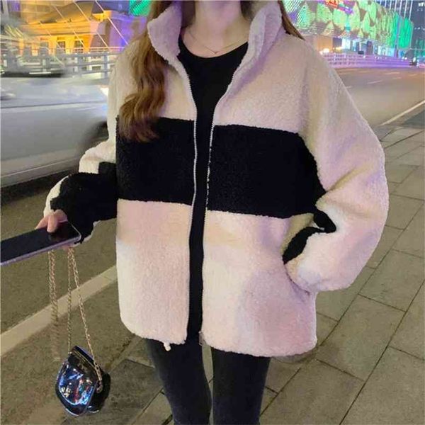 winter women's coats fashion loose stand collar casual ladies clothes zipper jacket lamb wool coat 210918, Black;brown
winter women's coats fashion loose stand collar casual ladies clothes zipper jacket lamb wool coat 210918, Black;brown