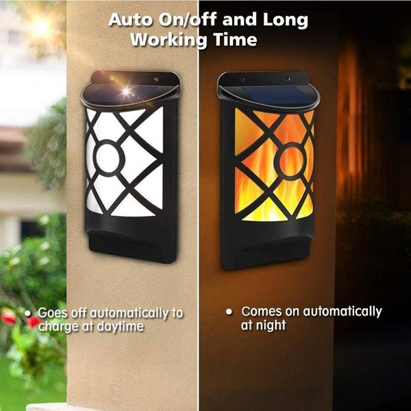 solar lamps waterproof flickering flame lights dark sensor auto on/off 66 led lamp powered wall mounted design for patio yard
solar lamps waterproof flickering flame lights dark sensor auto on/off 66 led lamp powered wall mounted design for patio yard