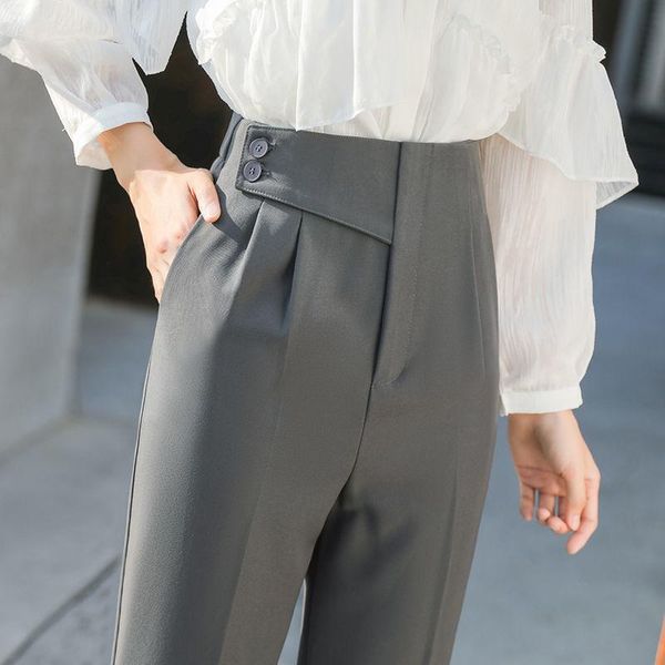 women's pants & capris 2021 women autumn casual loose suit pant ladies button pockets solid high waist harem female vintage straight tr, Black;white
women's pants & capris 2021 women autumn casual loose suit pant ladies button pockets solid high waist harem female vintage straight tr, Black;white