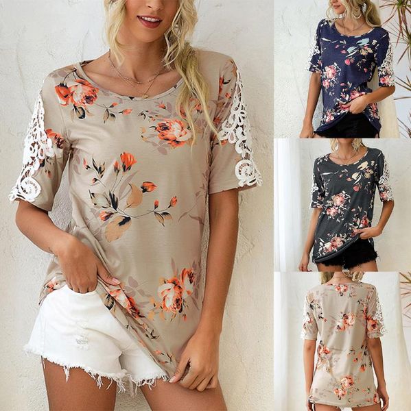 women's t-shirt kf-women's summer round neck printed casual short sleeve top, White 
women's t-shirt kf-women's summer round neck printed casual short sleeve top, White