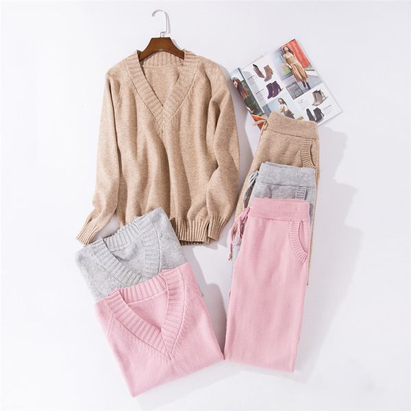 2021 new ladies autumn winter v-neck knitted sweater 2 piece women solid drawstring full length pants set j0je, Gray
2021 new ladies autumn winter v-neck knitted sweater 2 piece women solid drawstring full length pants set j0je, Gray
