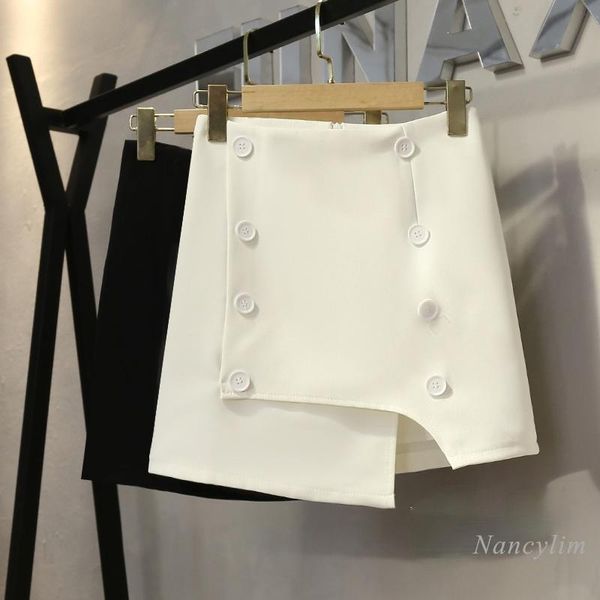 skirts double breasted skirt women's summer 2021 irregular slit high waist a- line hip office ladies white black