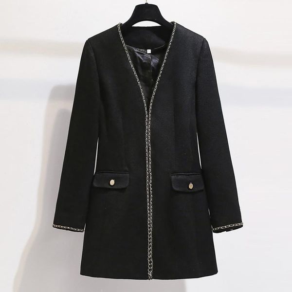 women's wool & blends brand fashion women high luxury spring autumn vintage elegant slim midi jacket coat, Black
women's wool & blends brand fashion women high luxury spring autumn vintage elegant slim midi jacket coat, Black