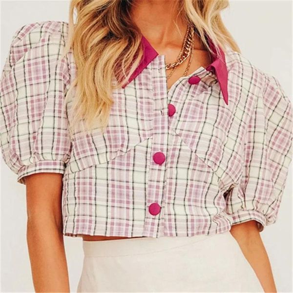 women's blouses & shirts vintage puff sleeve striped short blouse women summer 2021 turn down collar buttons plaid cropped ladies stree, White
women's blouses & shirts vintage puff sleeve striped short blouse women summer 2021 turn down collar buttons plaid cropped ladies stree, White