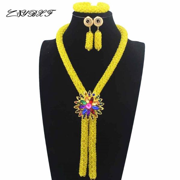 earrings & necklace 2021 fashion yellow crystal beads women costume african wedding jewelry set hd7700, Silver