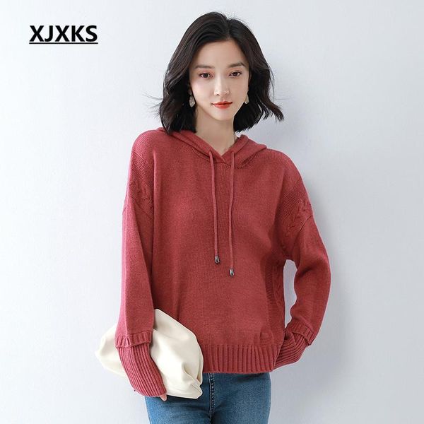 women's sweaters xjxks 2021 autumn winter high-quality comfortable wool knitted sweater women pullover casual hooded, White;black
women's sweaters xjxks 2021 autumn winter high-quality comfortable wool knitted sweater women pullover casual hooded, White;black
