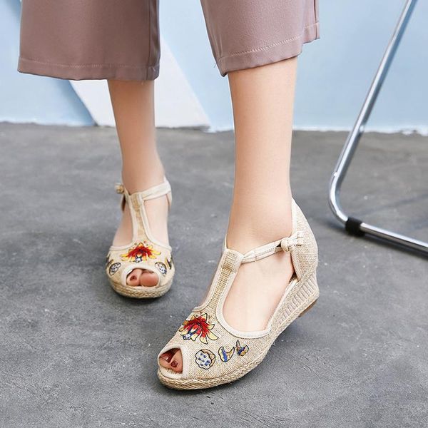 dress shoes retro handmade ladies flower embroidered linen wedge espadrilles 6cm heel bohemian women casual summer platform sandals, Black
dress shoes retro handmade ladies flower embroidered linen wedge espadrilles 6cm heel bohemian women casual summer platform sandals, Black