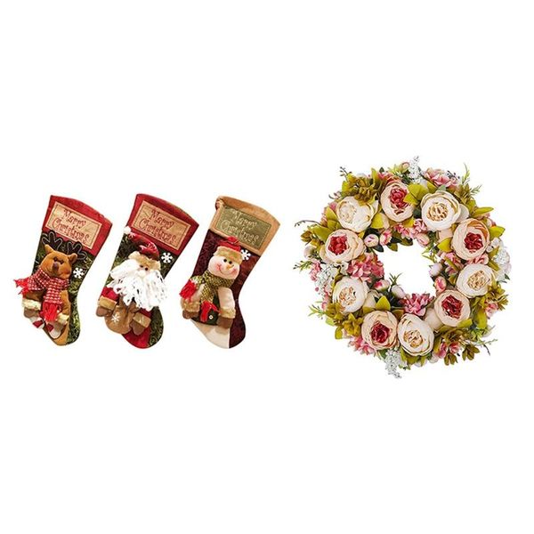 3 pcs christmas sock patchwork socks christmas decoration & 1 pcs artificial peony flower wreath flower green leaves
3 pcs christmas sock patchwork socks christmas decoration & 1 pcs artificial peony flower wreath flower green leaves