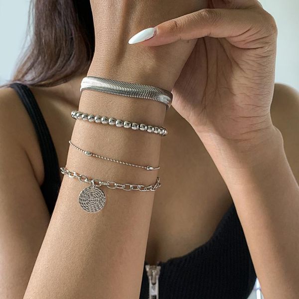 charm bracelets simple gold punk style round charms for women fashion cuban snake chain set bangles hip hop jewelry, Golden;silver
charm bracelets simple gold punk style round charms for women fashion cuban snake chain set bangles hip hop jewelry, Golden;silver