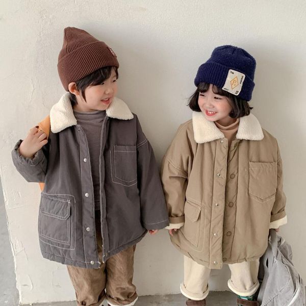 down coat korean style boys and girls plush inner loose cargo jackets children turn-down collar casual quilted outwears, Blue;gray
down coat korean style boys and girls plush inner loose cargo jackets children turn-down collar casual quilted outwears, Blue;gray