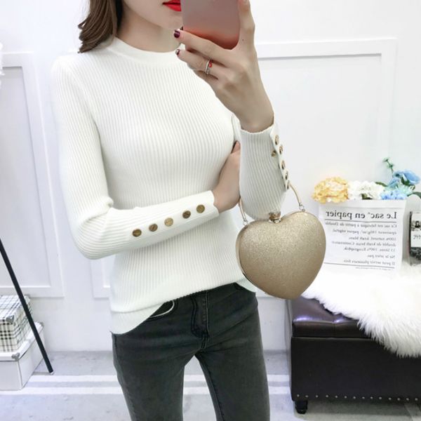 2021 new women's sweater autumn spring knitted turtleneck white fashion lady jumper long sleeve slim tight female with button 0eby, White;black
2021 new women's sweater autumn spring knitted turtleneck white fashion lady jumper long sleeve slim tight female with button 0eby, White;black