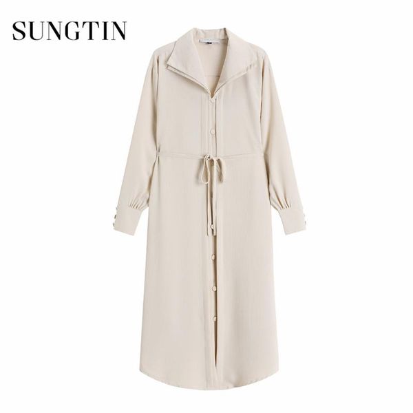 casual dresses sungtin 2021 winter solid loose sashes dress women elegant with belt long blouse female cascading ruffle v-neck fall lady, Black;gray
casual dresses sungtin 2021 winter solid loose sashes dress women elegant with belt long blouse female cascading ruffle v-neck fall lady, Black;gray