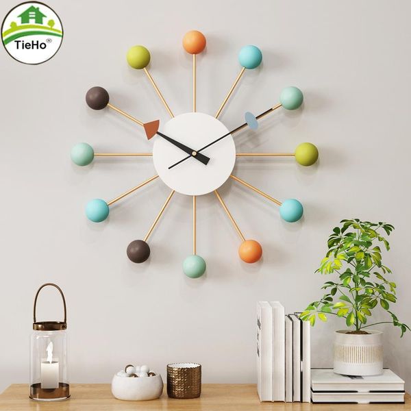 wall clocks home living room decoration clock wooden balls design watches metal large for sofa tv background decor