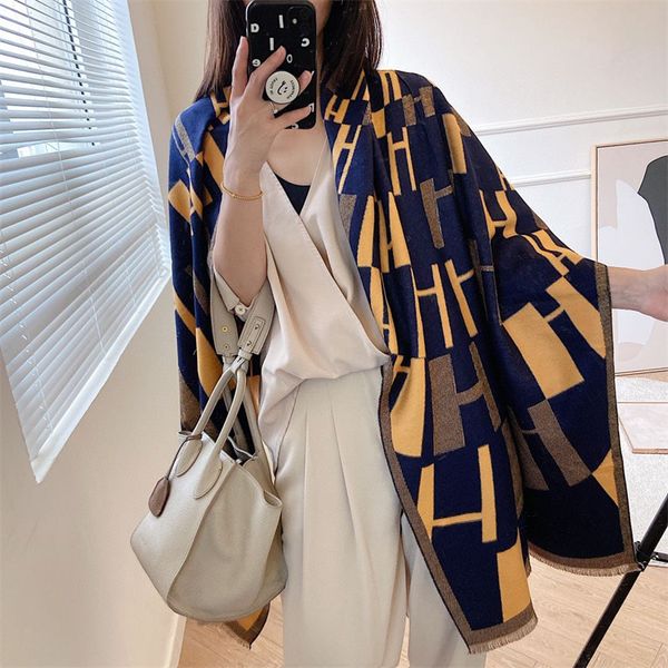 2021 and winter letter female imitation cashmere warm big shawl with thickened long scarf, Blue;gray
2021 and winter letter female imitation cashmere warm big shawl with thickened long scarf, Blue;gray