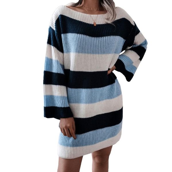 party dresses women loose waist autumn short knitted casual sweater dress wide long sleeve lady pullover round neck striped female mini, White;black
party dresses women loose waist autumn short knitted casual sweater dress wide long sleeve lady pullover round neck striped female mini, White;black