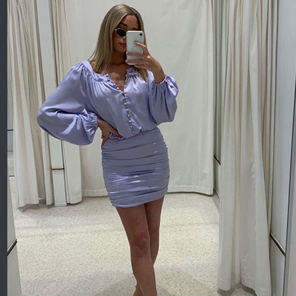 Violet Button Up Ruched Mini Dress Bodycon Lantern Sleeve 2021 Fall Club Party Breasted Womens Dresses Skinny
Violet Button Up Ruched Mini Dress Bodycon Lantern Sleeve 2021 Fall Club Party Breasted Womens Dresses Skinny