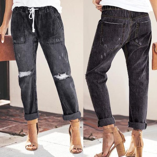 fashion troubled knees ripped women summer gates loss track cord elastic waist pockets long pencil denim jeans broek, Blue
fashion troubled knees ripped women summer gates loss track cord elastic waist pockets long pencil denim jeans broek, Blue