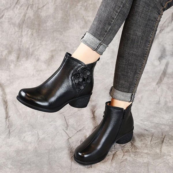 boots spring autumn women genuine leather thick heels ankle for shoes retro flower zipper short, Black
boots spring autumn women genuine leather thick heels ankle for shoes retro flower zipper short, Black