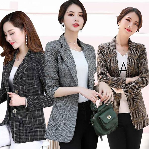 women's suits & blazers 2021 office ladies vintage loose blazer notched collar plaid women casual elegant long sleeve outerwear, White;black
women's suits & blazers 2021 office ladies vintage loose blazer notched collar plaid women casual elegant long sleeve outerwear, White;black
