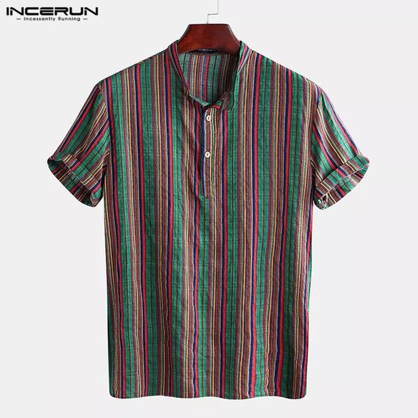 incerun men striped shirt vintage casual short sleeve stand collar streetwear breathable summer mens shirts camisas s-5xl, White;black
incerun men striped shirt vintage casual short sleeve stand collar streetwear breathable summer mens shirts camisas s-5xl, White;black