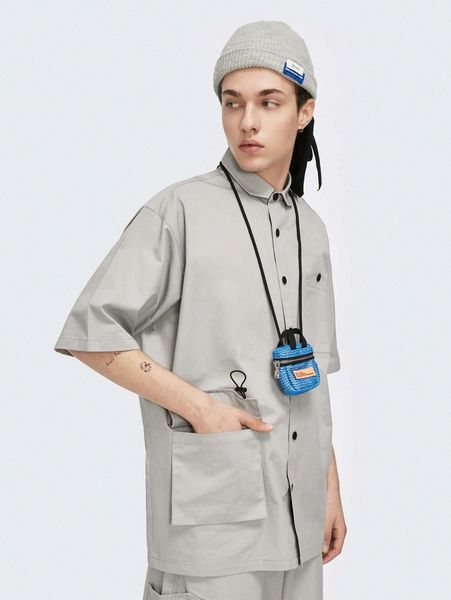 men pocket detail button up shirt without bag c3ug#, White;black 
men pocket detail button up shirt without bag c3ug#, White;black