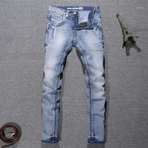 men's jeans italian style fashion men distressed light blue elastic cotton ripped vintage retro designer slim denim pants
men's jeans italian style fashion men distressed light blue elastic cotton ripped vintage retro designer slim denim pants