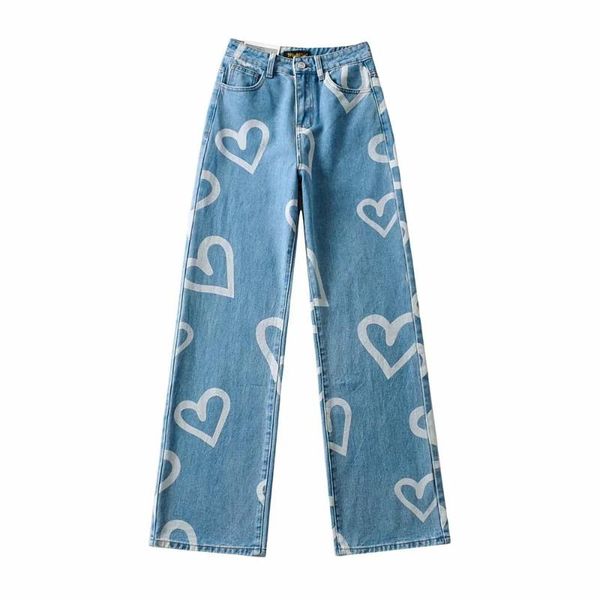 women's jeans fashion high-waisted denim pants summer love printing slim slimming straight trousers trend, Blue
women's jeans fashion high-waisted denim pants summer love printing slim slimming straight trousers trend, Blue