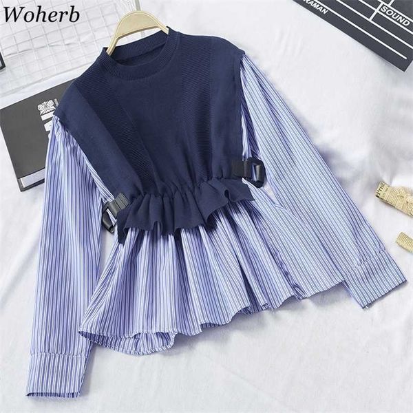 wohherb knitted cape patchwork blouse women korean chic fake two pieces set ladies causal office streetwear knit pullover 211011, White;black
wohherb knitted cape patchwork blouse women korean chic fake two pieces set ladies causal office streetwear knit pullover 211011, White;black