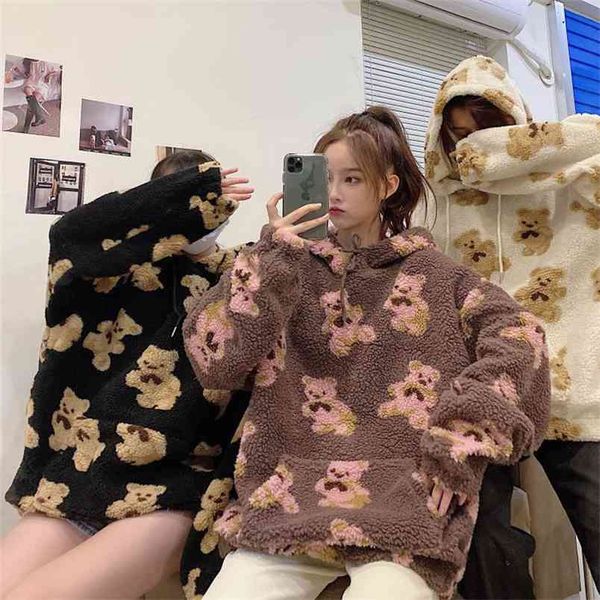 bear pattern lamb wool ladies hoodie korean sportswear all-match loose sports shirt's oversized pullovers 210910, Black
bear pattern lamb wool ladies hoodie korean sportswear all-match loose sports shirt's oversized pullovers 210910, Black