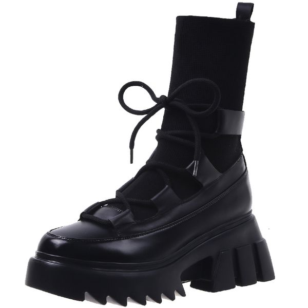 rubber cross knitted tights shoes 2021 spring new thick-soles sponge short lace-up ladies motorcycle boots r5us, Black
rubber cross knitted tights shoes 2021 spring new thick-soles sponge short lace-up ladies motorcycle boots r5us, Black